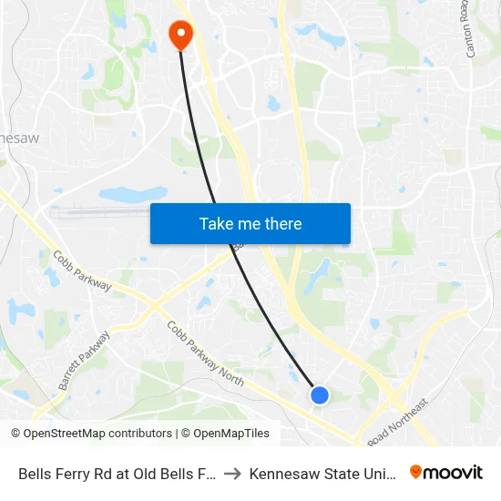 Bells Ferry Rd at Old Bells Ferry Rd to Kennesaw State University map