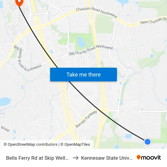 Bells Ferry Rd at Skip Wells Park to Kennesaw State University map