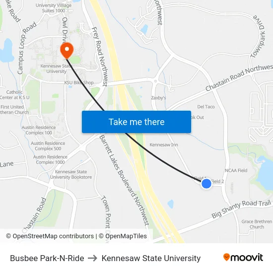 Busbee Park-N-Ride to Kennesaw State University map