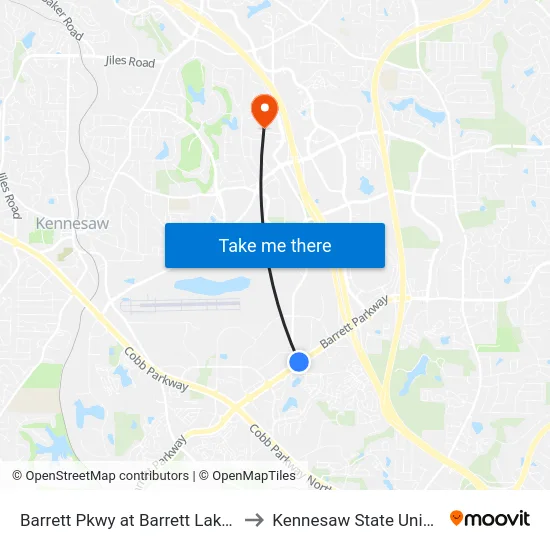 Barrett Pkwy at Barrett Lakes Blvd to Kennesaw State University map