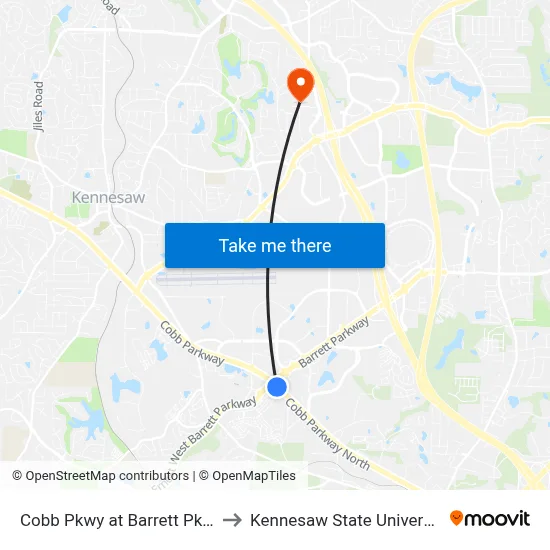 Cobb Pkwy at Barrett Pkwy to Kennesaw State University map