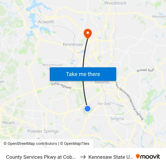 County Services Pkwy at Cobb Co Trash Tr to Kennesaw State University map