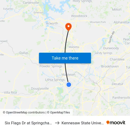 Six Flags Dr at Springchase St to Kennesaw State University map