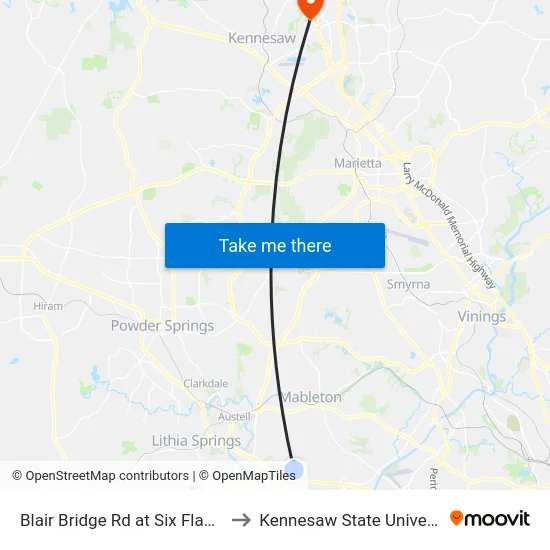 Blair Bridge Rd at Six Flags Dr to Kennesaw State University map