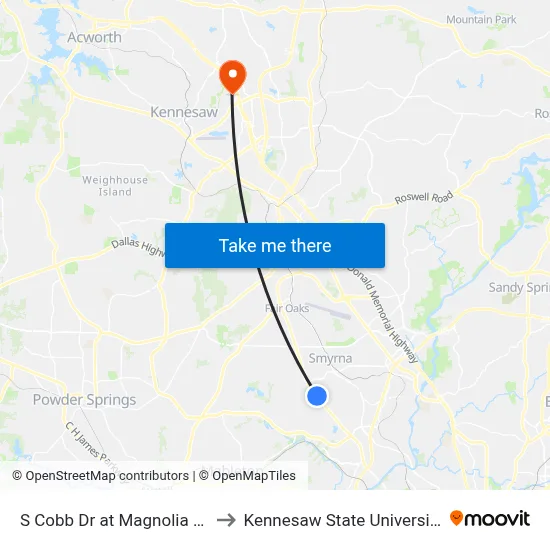 S Cobb Dr at Magnolia Dr to Kennesaw State University map