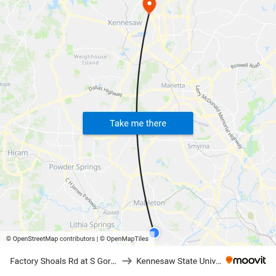 Factory Shoals Rd at S Gordon Rd to Kennesaw State University map