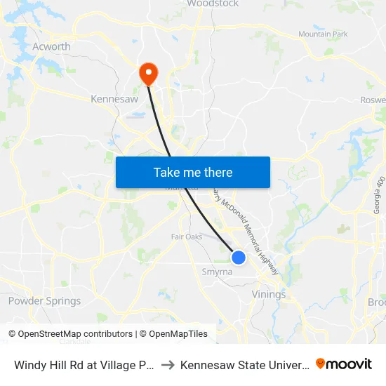 Windy Hill Rd at Village Pkwy to Kennesaw State University map