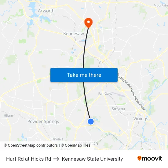 Hurt Rd at Hicks Rd to Kennesaw State University map