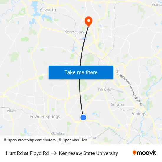 Hurt Rd at Floyd Rd to Kennesaw State University map