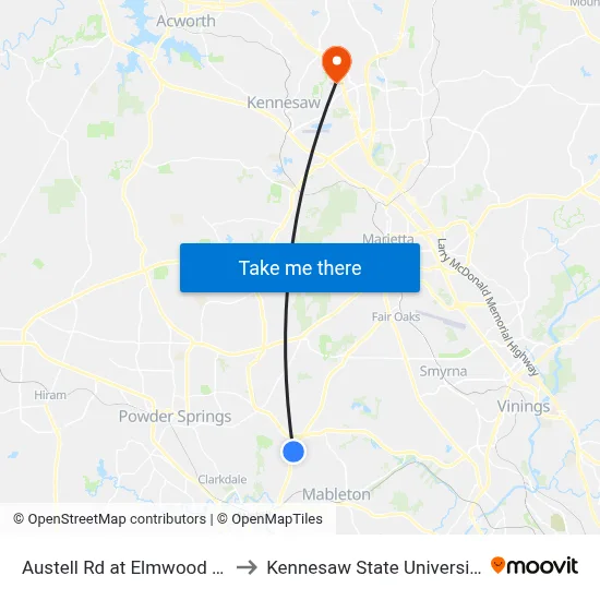 Austell Rd at Elmwood Dr to Kennesaw State University map