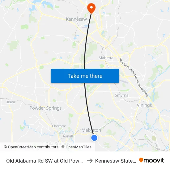 Old Alabama Rd SW at Old Powder Springs Rd SW to Kennesaw State University map