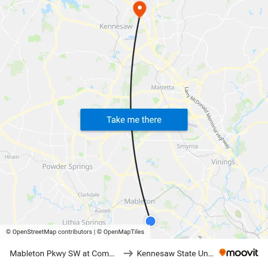 Mableton Pkwy SW at Community Rd to Kennesaw State University map