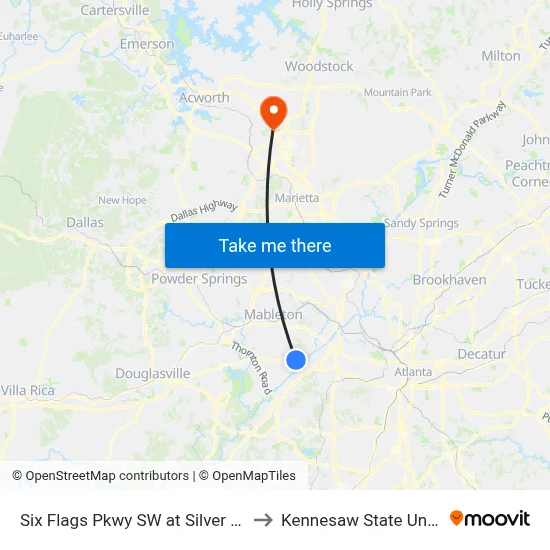 Six Flags Pkwy SW at Silver Arrow Cir to Kennesaw State University map