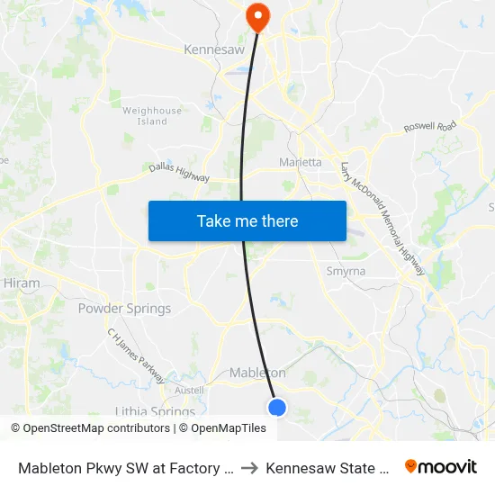 Mableton Pkwy SW at Factory Schoals Rd S to Kennesaw State University map