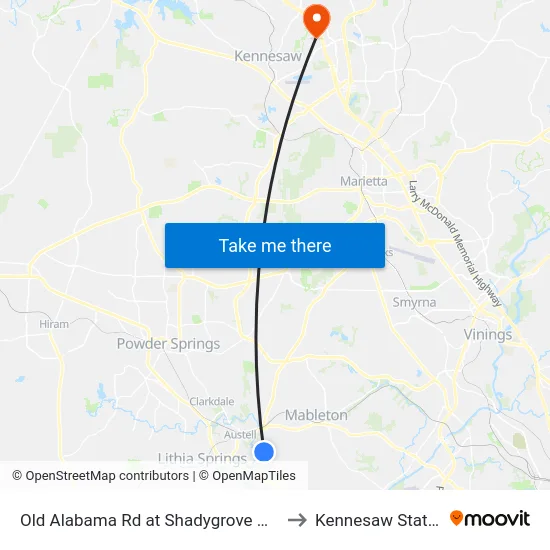 Old Alabama Rd at Shadygrove Walk (Not 25 Timepoin to Kennesaw State University map