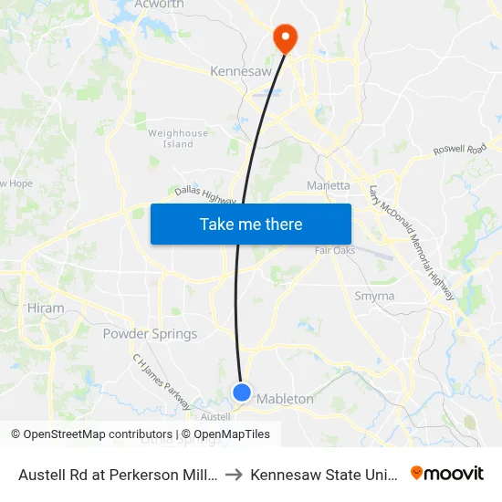 Austell Rd at Perkerson Mill Rd SW to Kennesaw State University map