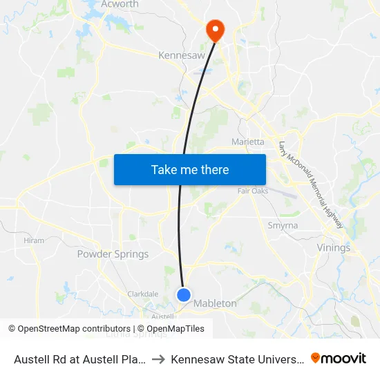 Austell Rd at Austell Plaza to Kennesaw State University map