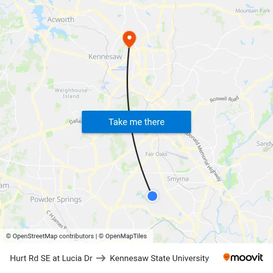 Hurt Rd SE at Lucia Dr to Kennesaw State University map