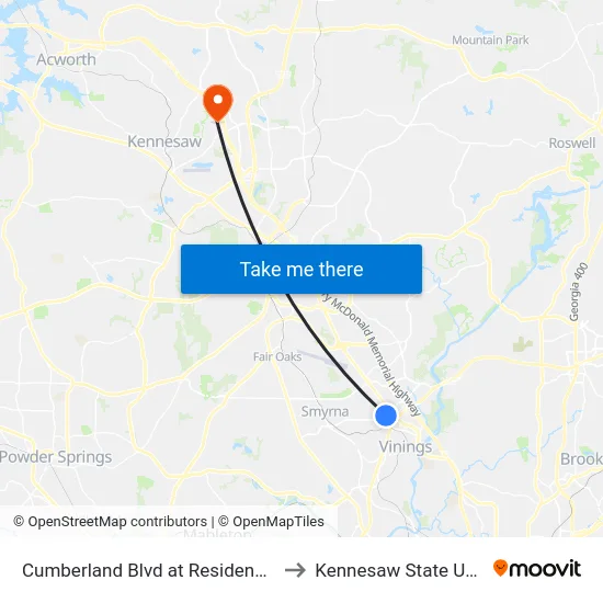 Cumberland Blvd at Residence Inn Loop to Kennesaw State University map