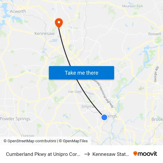 Cumberland Pkwy at Unipro Corporate Office / Kaise to Kennesaw State University map