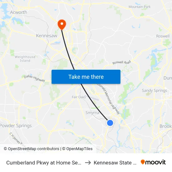 Cumberland Pkwy at Home Services at Home to Kennesaw State University map