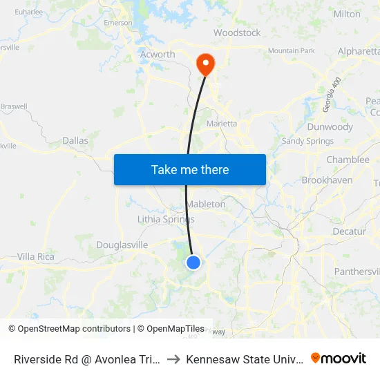 Riverside Rd @ Avonlea Tributary to Kennesaw State University map