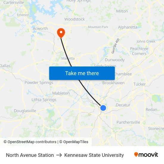 North Avenue Station to Kennesaw State University map