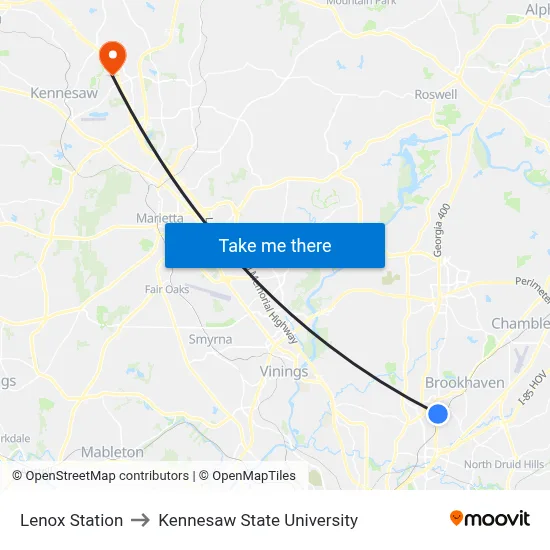 Lenox Station to Kennesaw State University map