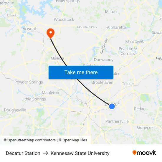 Decatur Station to Kennesaw State University map