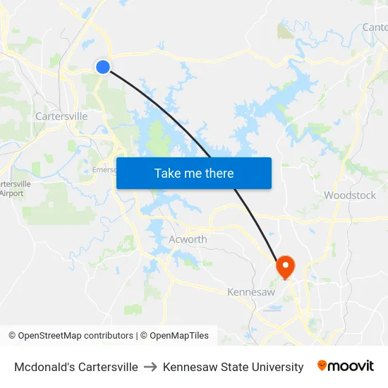 Mcdonald's Cartersville to Kennesaw State University map