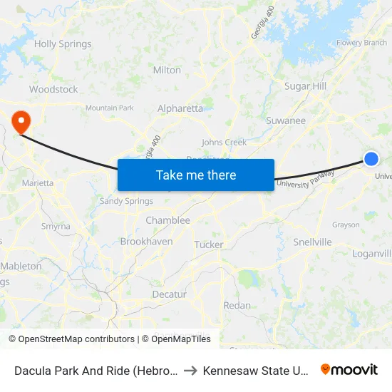 Dacula Park And Ride (Hebron Church) to Kennesaw State University map