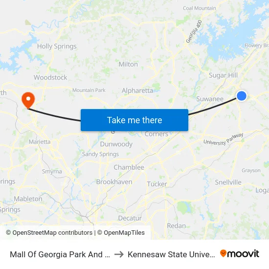 Mall Of Georgia Park And Ride to Kennesaw State University map