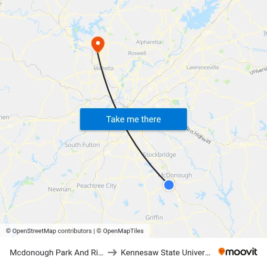 Mcdonough Park And Ride to Kennesaw State University map