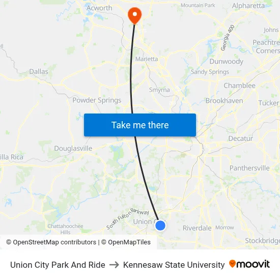 Union City Park And Ride to Kennesaw State University map
