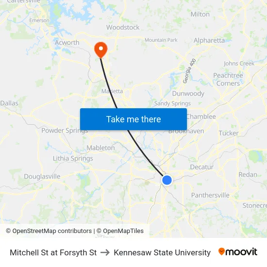 Mitchell St at Forsyth St to Kennesaw State University map