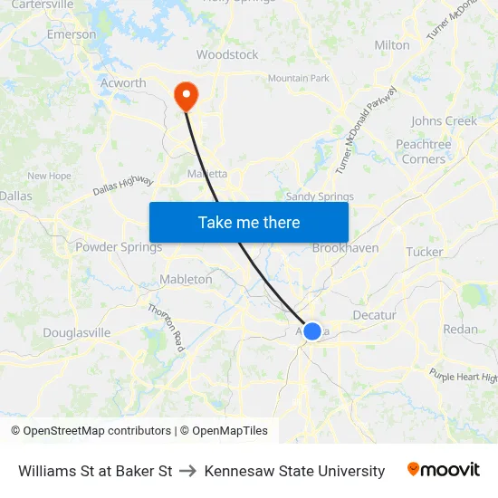 Williams St at Baker St to Kennesaw State University map