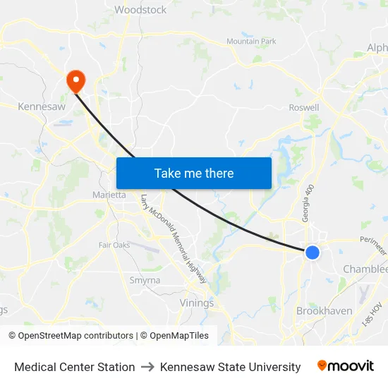 Medical Center Station to Kennesaw State University map