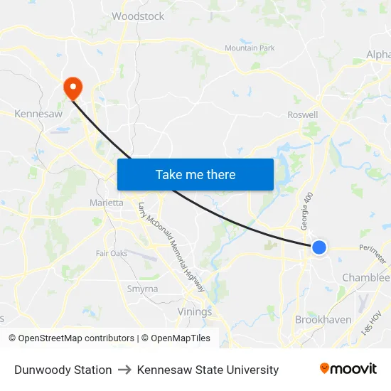 Dunwoody Station to Kennesaw State University map