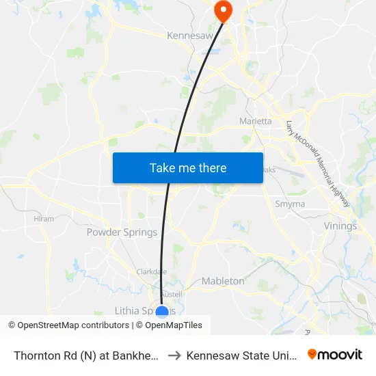 Thornton Rd (N) at Bankhead Hwy to Kennesaw State University map