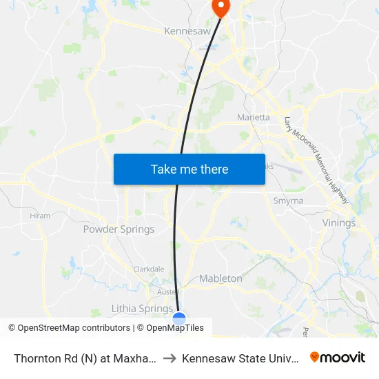 Thornton Rd (N) at Maxham Rd to Kennesaw State University map
