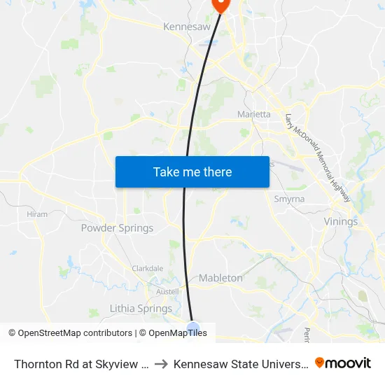 Thornton Rd at Skyview Dr to Kennesaw State University map