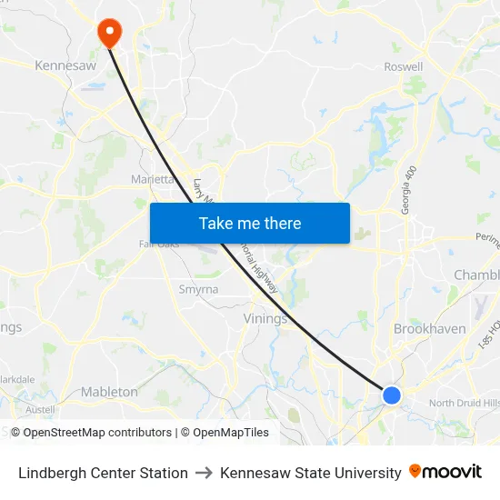 Lindbergh Center Station to Kennesaw State University map