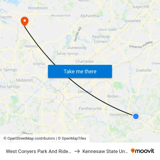 West Conyers Park And Ride (Mt/Peri) to Kennesaw State University map