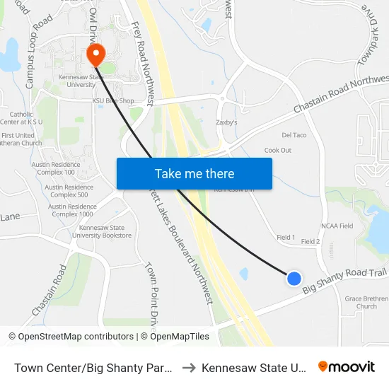 Town Center/Big Shanty Park And Ride to Kennesaw State University map