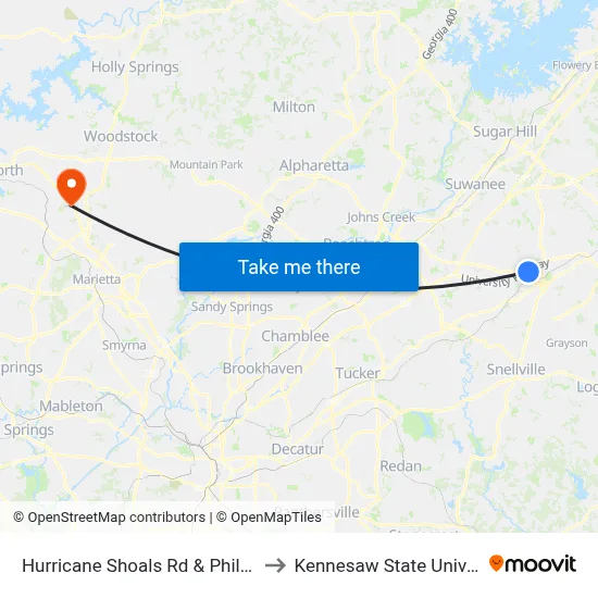 Hurricane Shoals Rd & Philip Blvd to Kennesaw State University map