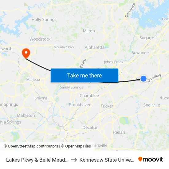 Lakes Pkwy & Belle Meade Ct to Kennesaw State University map