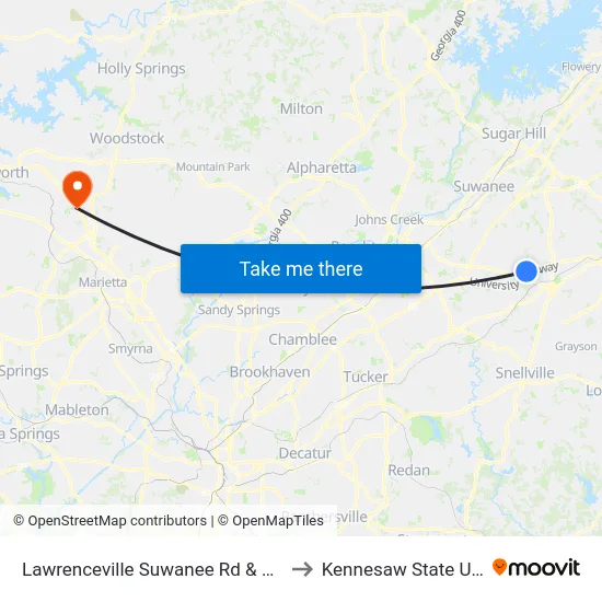 Lawrenceville Suwanee Rd & Lawrenceville to Kennesaw State University map