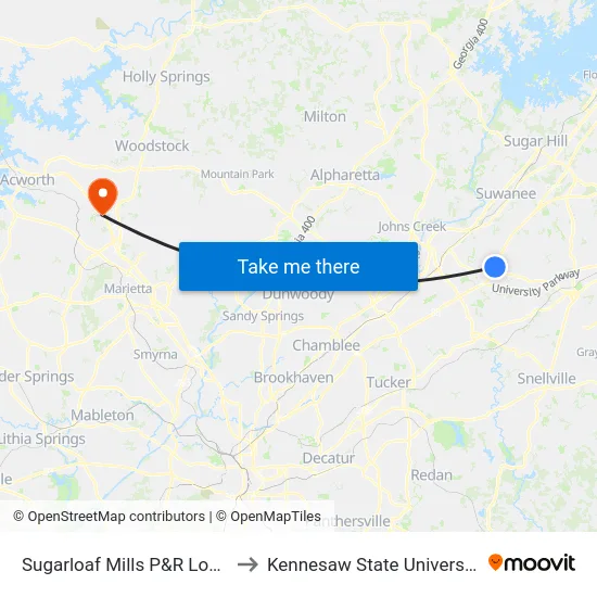 Sugarloaf Mills P&R Local to Kennesaw State University map
