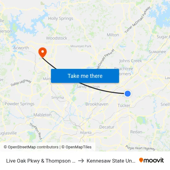 Live Oak Pkwy & Thompson Pkwy Ob to Kennesaw State University map