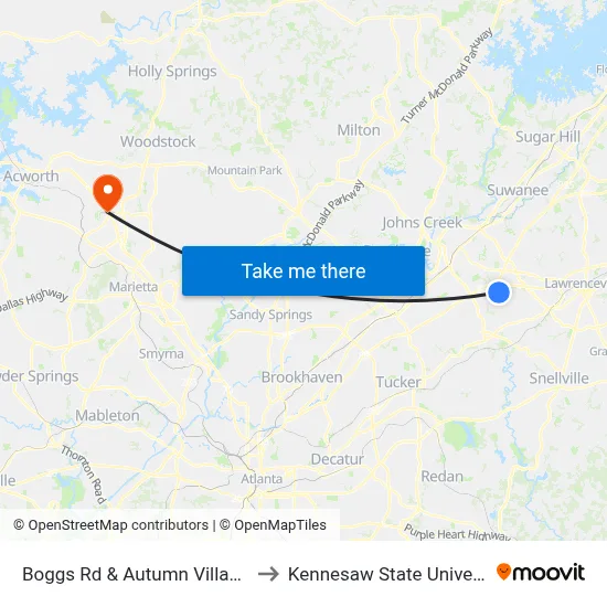 Boggs Rd & Autumn Village Ct to Kennesaw State University map